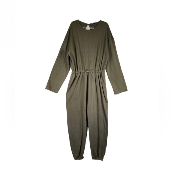 Nasty Gal Olive Green Jogger Romper Loungewear Cotton Blend Size 12 Relaxed - Picture 1 of 9